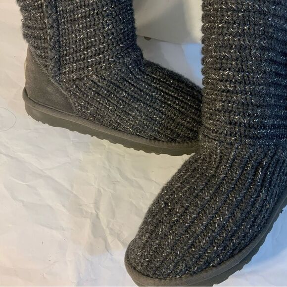 UGG Women's 1876 Classic Cardy Button Sweater Knit Gray Silver Boots Size 6 - Picture 8 of 8